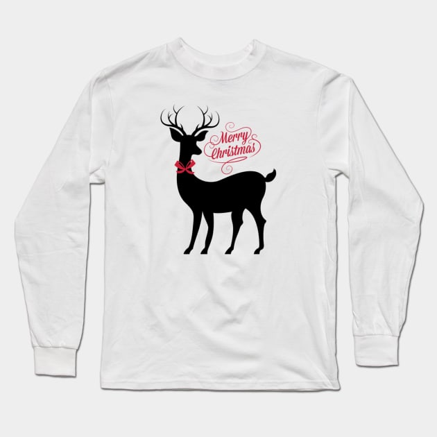 Christmas Reindeer Silhouette Long Sleeve T-Shirt by MedleyDesigns67